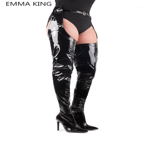 big size thigh high boots for women stiletto high heels over the knee boots with belt 2020 winter fashion women's shoes 431, Black